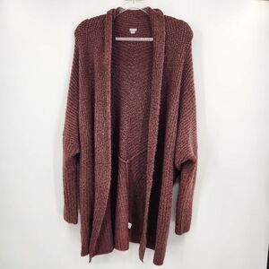 Aerie Open Front Cardigan Womens Size Small Maroon Ribbed Long Sleeve Collared